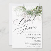 グリーン エレガント カリグラフィー ラスティック ブライダル シャワー 招待状 (正面)