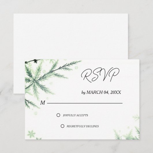 グリーン エレガント クラシック 結婚式 RSVP (正面/裏面)
