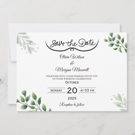 グリーン エレガント セーブ・ザ・デート ご案内 招待状 (正面)