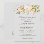 グリーン エレガント ラスティック フローラル ウェディング インビテーション (正面/裏面)