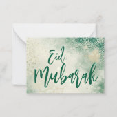 グリーン エレガント Eid Mubarak ノートカード (正面)
