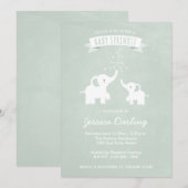 グリーン エレファント モダン ベイビー スプリンカル インビテーション (正面/裏面)