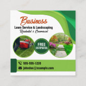 グリーン&オレンジの造園サービス ランスケープ&芝生管理サービス スクエア名刺 (正面)