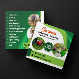 グリーン＆オレンジの造園サービス ランスケープ＆芝生管理サービス スクエア名刺