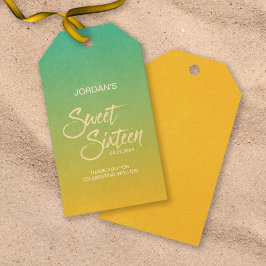 グリーン&オレンジビーチスウィート16誕生日サンキュー ギフトタグ