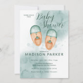 グリーン&オレンジベビーシューズ招待状 招待状 (正面)