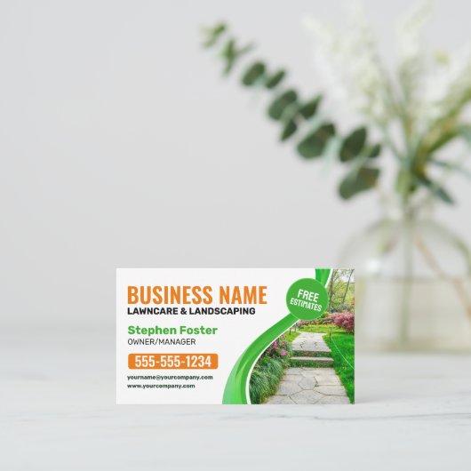 グリーン&オレンジローン造園モーニングサービス 名刺 (スタンド正面)