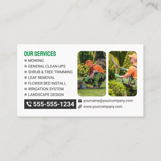 グリーン&オレンジローン&ガーデン気にモーアーマルチング 名刺 (裏面)