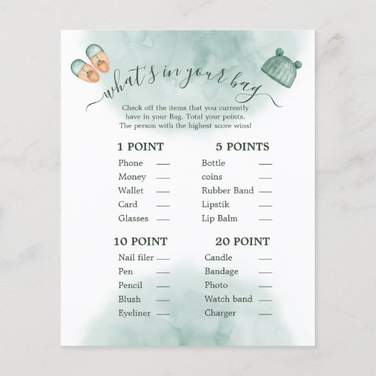 グリーン&オレンジ水彩赤ちゃんシャワーゲーム (裏面)