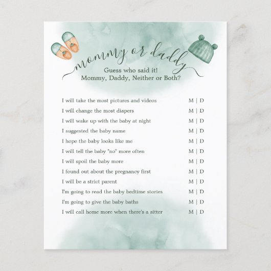 グリーン&オレンジ水彩赤ちゃんシャワーゲーム (正面)