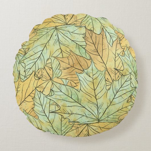 グリーン&オレンジ紅葉 ラウンドクッション (正面)