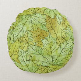 グリーン&オレンジ紅葉 ラウンドクッション