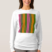 グリーン オレンジ ピンク 縦ストライプ デザイン Tシャツ (正面)