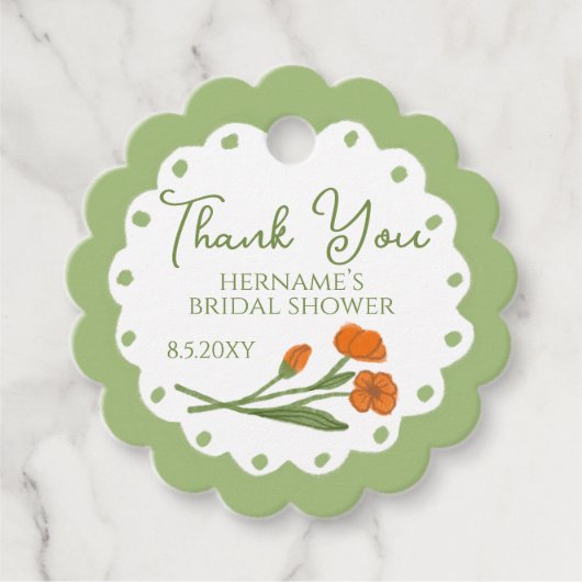 グリーン オレンジ フラワーデザイン ガーデン ファンタジー 手描き フェイバータグ (正面)