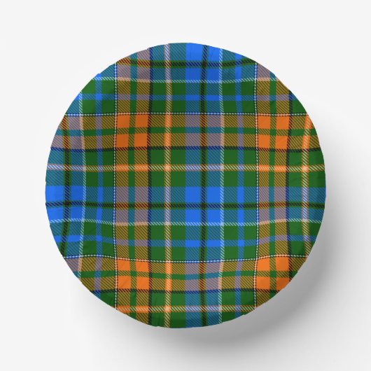 グリーン オレンジ ブルー Plaid タルタン柄  ペーパーボウル (正面)
