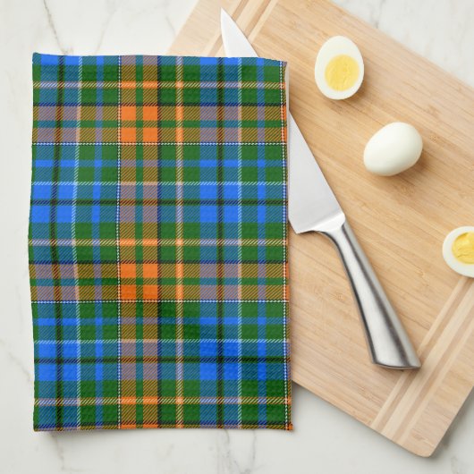 グリーン オレンジ ブルー Plaid タータン デザイン キッチンタオル (四つ折り)