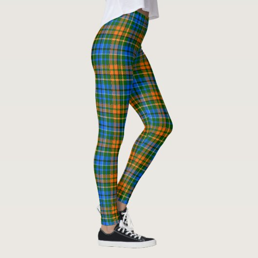 グリーン オレンジ ブルー Plaid タータン デザイン  レギンス (右)