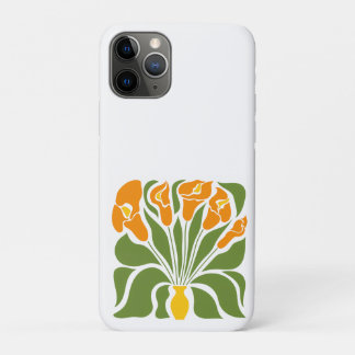 グリーン&オレンジ モダン アブストラクト フラワー iPhone 11 PROケース
