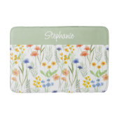 グリーン オレンジ 水彩 ワイルドフラワー バスマット (正面)