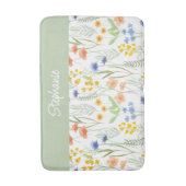 グリーン オレンジ 水彩 ワイルドフラワー バスマット (正面縦)