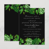 グリーン カリ グリッター ウッドランド アイビー リーフ ブラック ラグジュアリー 招待状 (正面/裏面)