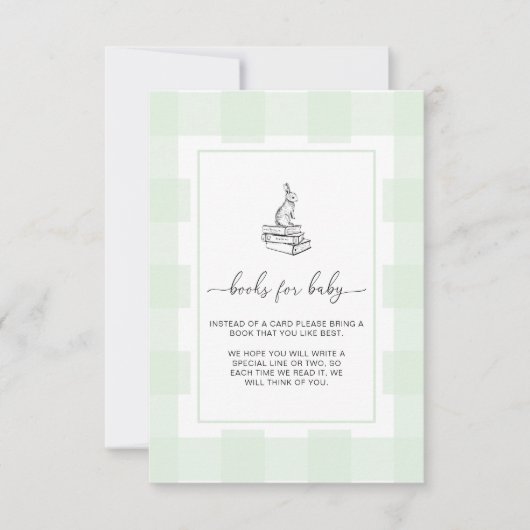 グリーン・ギンガム・バニー・ブックのリクエスト・カードを挿入してください 招待状 (正面)