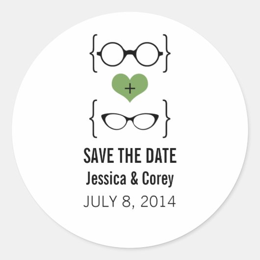 グリーン ギークなメガネ Save the Date ステッカー (正面)