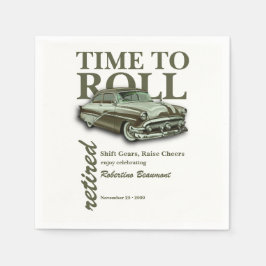 グリーン クラシックカー Time To Roll 退職お祝いパーティー スタンダードカクテルナプキン