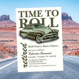 グリーン クラシックカー Time To Roll 退職お祝いパーティー 招待状