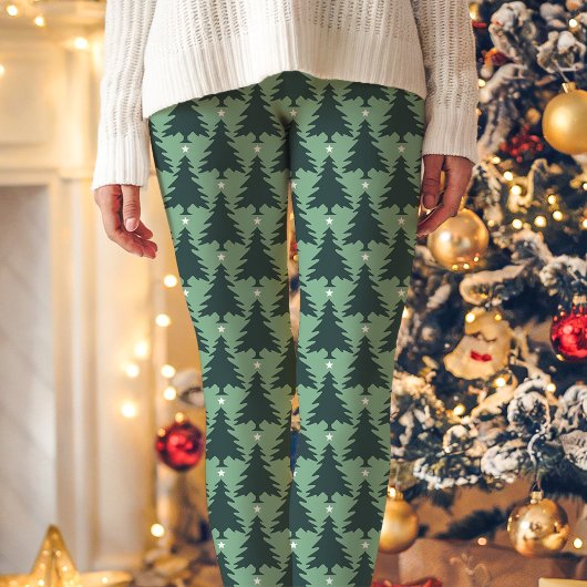 グリーン クリスマスツリー スター柄 ホリデー レギンス