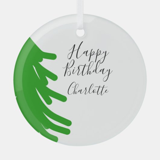 グリーン クリスマスツリー ハッピーバースデー 12月 冬 ガラスオーナメント (正面)