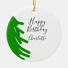 グリーン クリスマスツリー ハッピーバースデー 12月 冬 セラミックオーナメント
