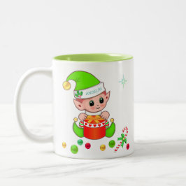 グリーン+クリスマス+エルフ、キャンディケイン、クリスマスボール ツートーンマグカップ