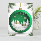 ✨ グリーン・クリスマス・オーナメント 冬の村 カード (スタンド正面)