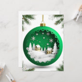 ✨ グリーン・クリスマス・オーナメント 冬の村 カード (正面/裏面インサイチュ)