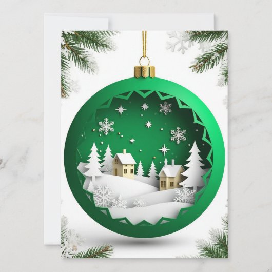 ✨ グリーン・クリスマス・オーナメント 冬の村 カード (正面)