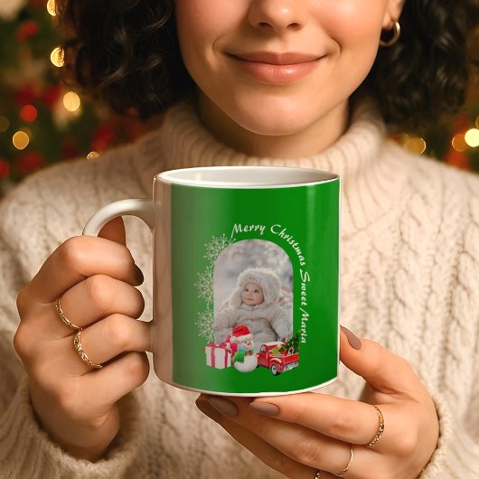 グリーン クリスマス カートゥーン 家族写真 枠 コーヒーマグカップ