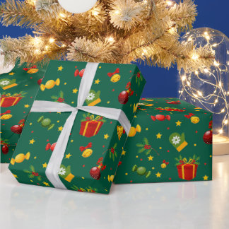 グリーン クリスマス ギフトボックス パターン ラッピングペーパー