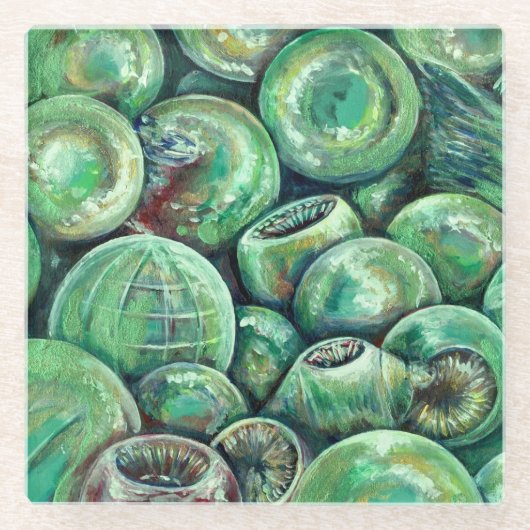 グリーン·クリスマス·ボール ガラスコースター (正面)