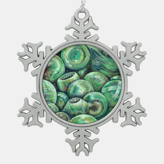グリーン·クリスマス·ボール スノーフレークピューターオーナメント (正面)