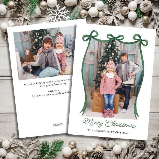 グリーン クリスマス リボン 2枚の写真