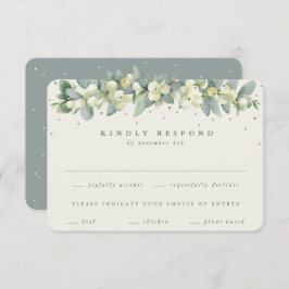 グリーン/クリームスノーベリー+ユーカリプタスガーランド結婚ズ 出欠カード
