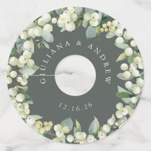 グリーン/クリームスノーベリー&ユーカリ冬の結婚式 ワイングラスタグ