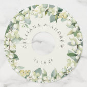 グリーン/クリームスノーベリー&ユーカリ冬の結婚式 ワイングラスタグ (裏面)