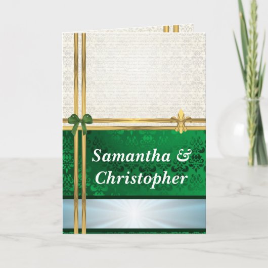 グリーン&クリームダマスク結婚式の招待状 招待状 (正面)