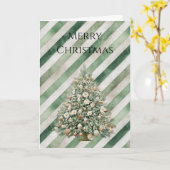 グリーン+クリーム ストライプ クリスマスツリー カード (黄色い花)