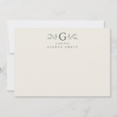 グリーン&クリーム ボタニカル モノグラム&ネーム ノートカード (正面)