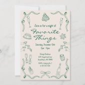 グリーン&クリーム 手描き落書き クリスマス 招待状 (正面)