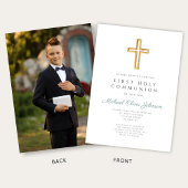 グリーン・クロス・フォト・ボーイ・ファースト・コミュニオン 招待状