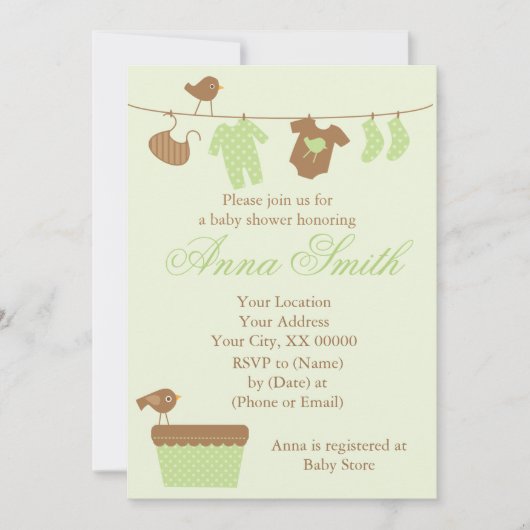 グリーン・クローゼット・ベイビーシャワー 招待状 (正面)